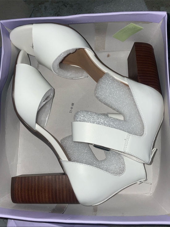 Madden Girl Shoes - Madden Girl White Block Heel Sandals with Brown Stacked Heel